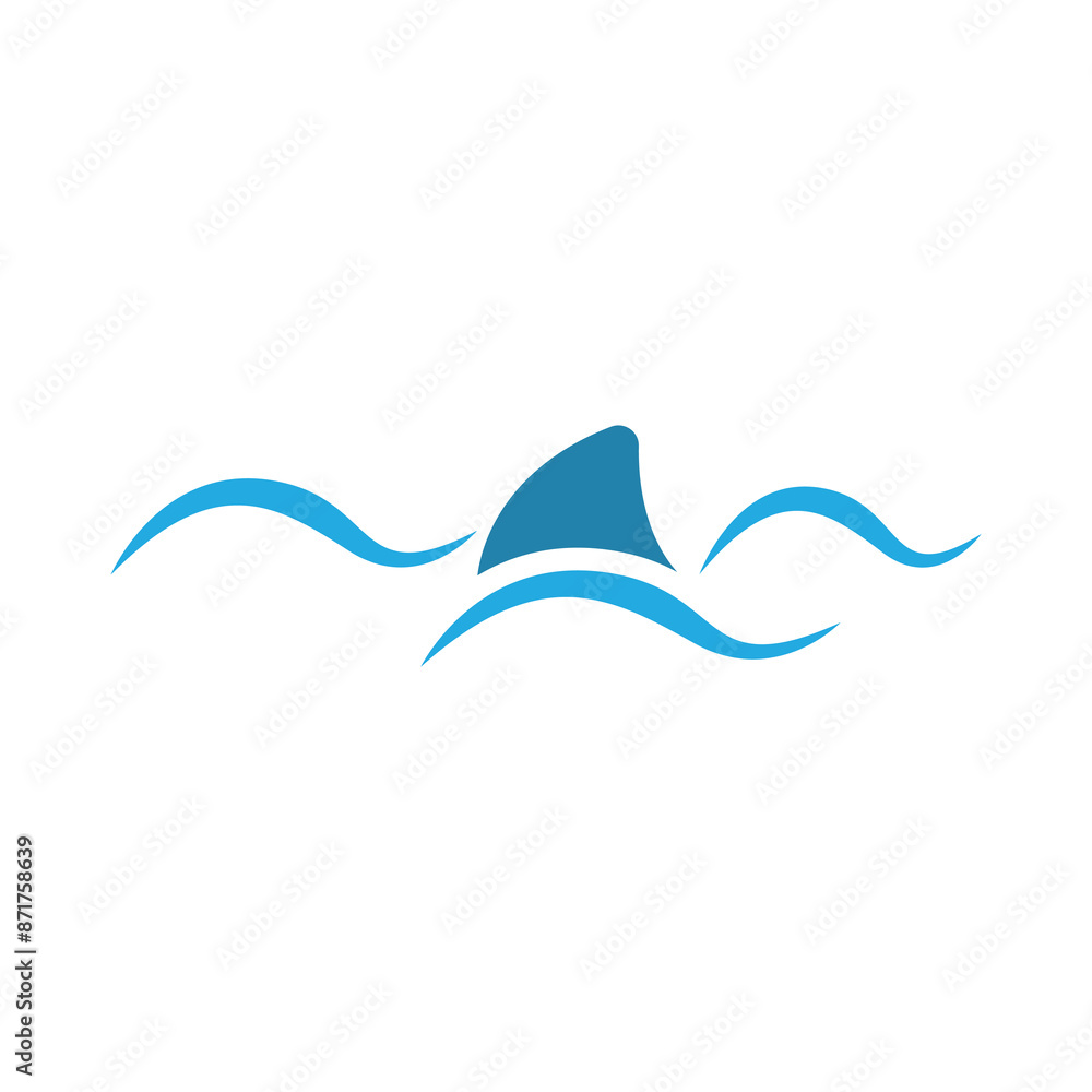 icon of waves and shark fin on a white background, vector illustration icon of waves and shark fin on a white background, vector illustration