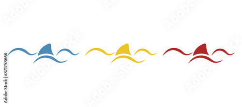 icon of waves and shark fin on a white background, vector illustration
