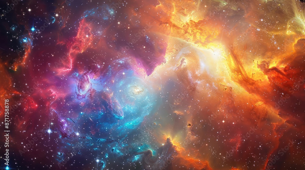 Obraz premium wide angle Stunning science image of star big bang phonomenon aginst colorful galaxy. astronomy scientific look and feel like in national geography book.