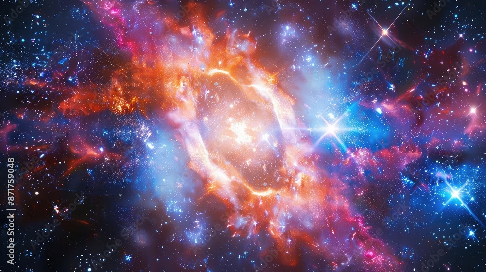 Fototapeta premium wide angle Stunning science image of star big bang phonomenon aginst colorful galaxy. astronomy scientific look and feel like in national geography book.