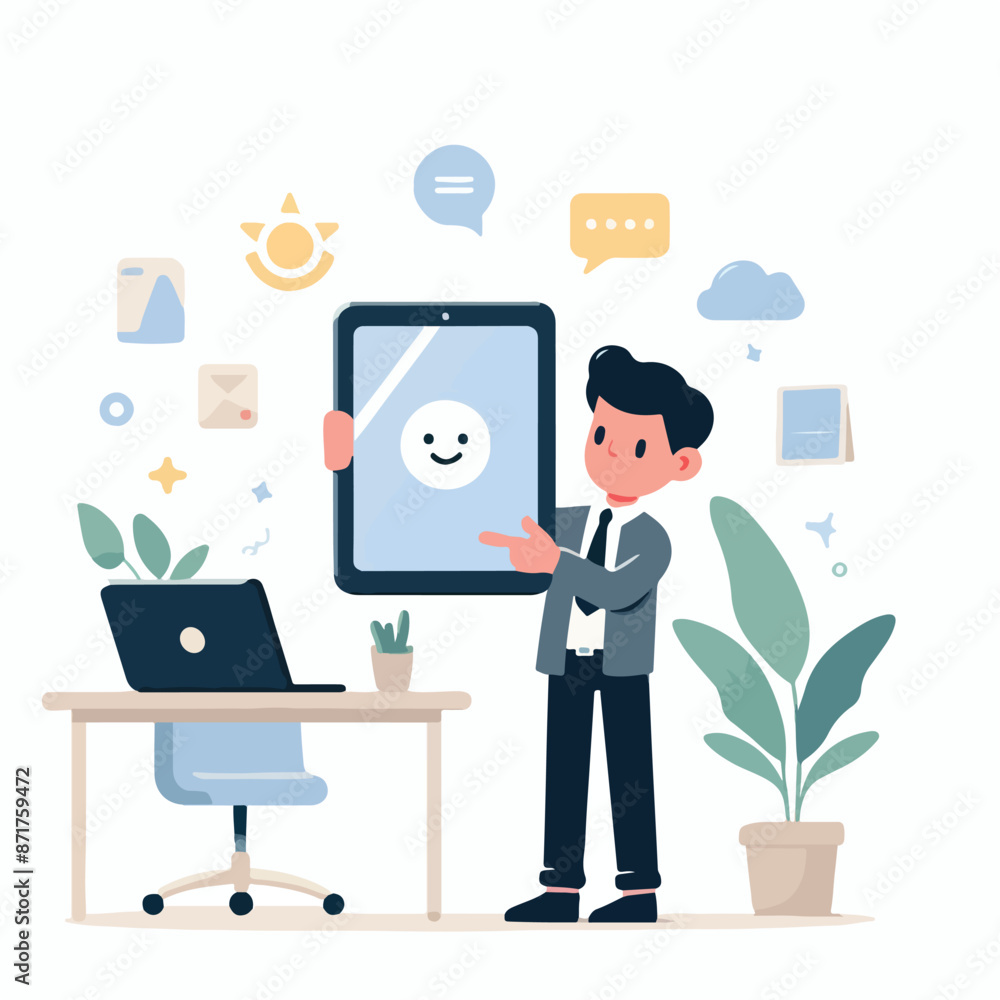 Vector image of a person carrying a tablet Vector image of a person carrying a tablet
