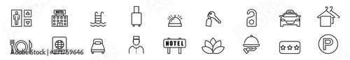 Hotel elements. Collection of hotel icons. Icons for renting a room. Hotel reservations.