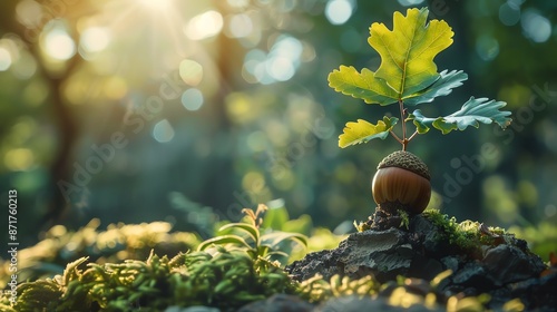 Timelapse illustration of a tiny acorn sprouting and growing into a majestic oak tree