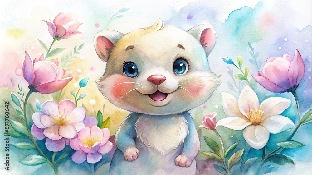 baby cub. smiling. very cute. cartoon. kawaii. watercolor. colorful. white background. 8k. .spring flowers . white background .Cute Animal. baby cub. smiling. very cute. cartoon. kawaii. watercolor. colorful. white background. 8k. .spring flowers . white background .Cute Animal.