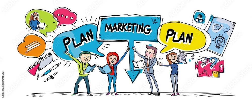 Fototapeta premium Cartoon Marketing Plan Graphic for Social Media and Business Websites