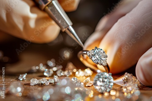 The jeweler is making a diamond ring