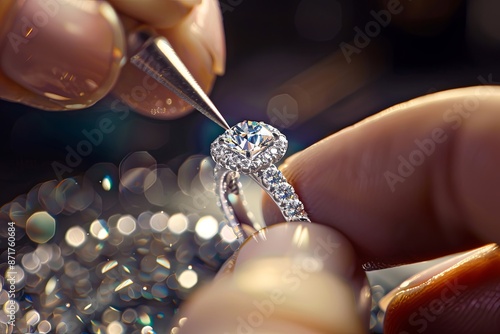 The jeweler is making a diamond ring