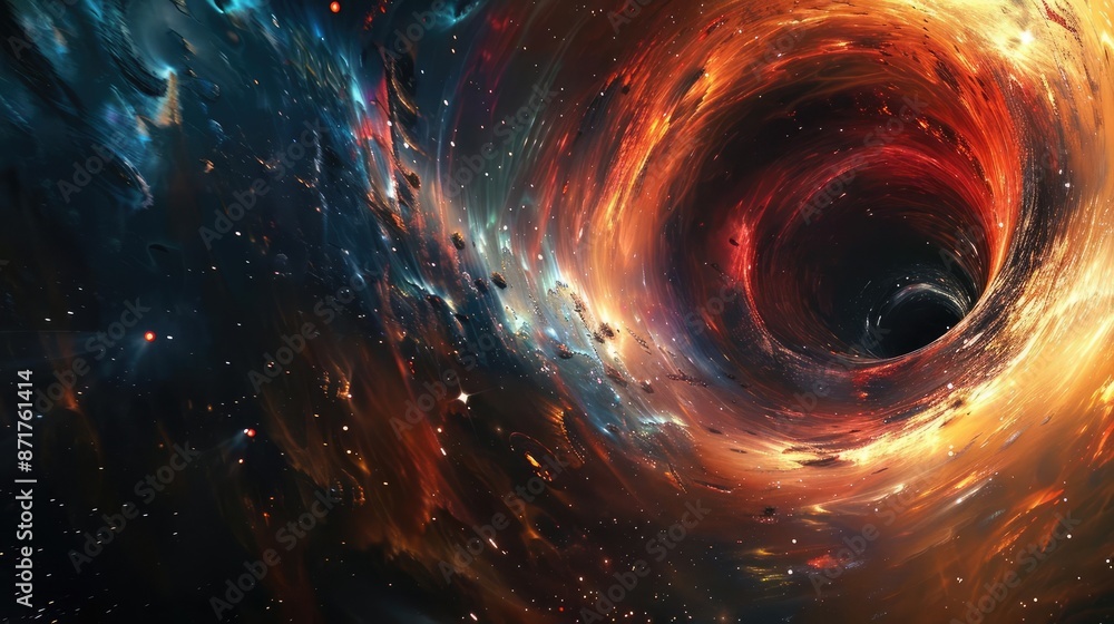 Black Hole Accretion Disks, A stunning, ultra-realistic photographic image of a colorful, swirling black hole in space, with vibrant reds, oranges, and blues, set against a backdro Black Hole Accretion Disks, A stunning, ultra-realistic photographic image of a colorful, swirling black hole in space, with vibrant reds, oranges, and blues, set against a backdro