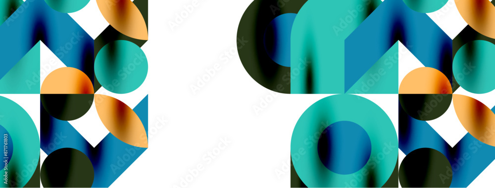 Metal color circles with shadows and other geometric elements composition for wallpaper, banner, background or landing Metal color circles with shadows and other geometric elements composition for wallpaper, banner, background or landing