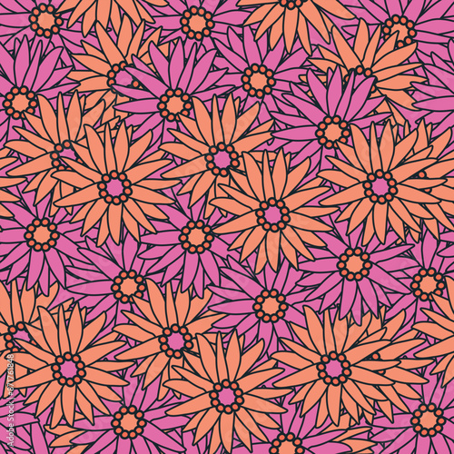 Sunflower Floral Seamless Vector Illustration pattern background. Ornamental flower design for use all of fabric print wrapping paper and others. All over design ready to print.