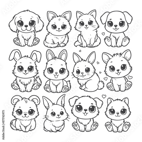 Cute Animal Outline Collection Coloring 