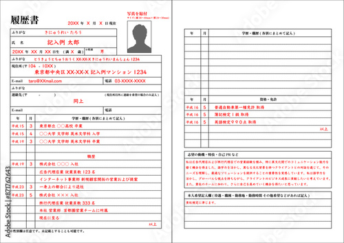 Obraz na płótnie 履歴書 職務経歴書 転職 就活 記入例 例文 テンプレ テンプレート w salonie