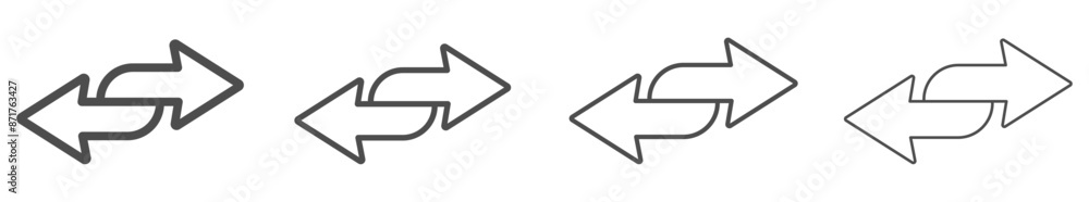 Obraz premium Lined double arrow icons in four direction flat vector icons collection