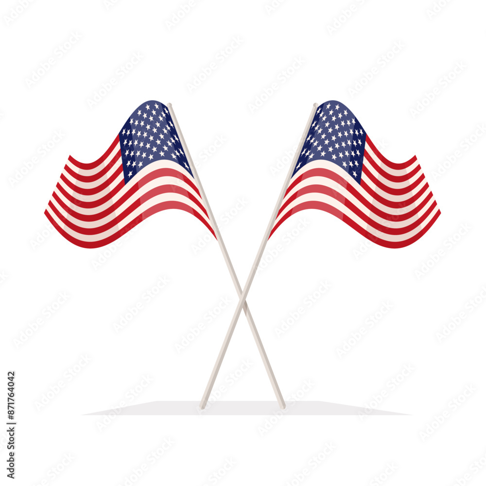 Two crossed USA flag waving on white background. Vector illustration for Independence day. Two crossed USA flag waving on white background. Vector illustration for Independence day.