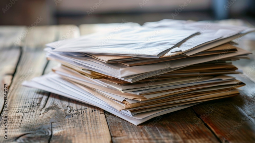 Stack of Papers on Wooden Table. Stack of Papers on Wooden Table.