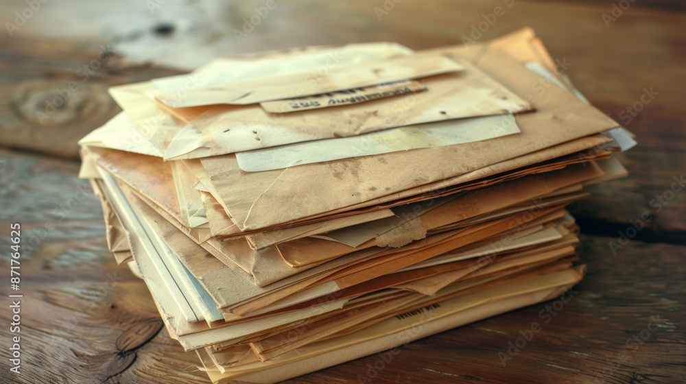 Stack of Old Letters and Documents. Stack of Old Letters and Documents.