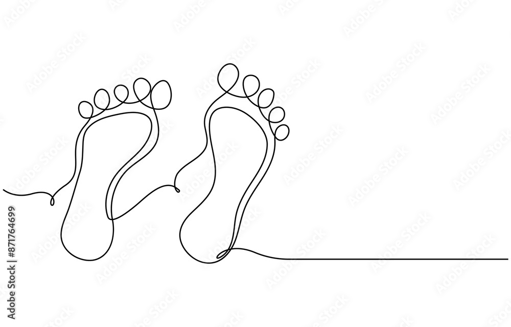 One continuous line drawing of bare foot. Elegance female leg in simple linear style. Concept of Wellness massage and Care about soft skin. Editable stroke. Doodle vector, One continuous line drawing of bare foot. Elegance female leg in simple linear style. Concept of Wellness massage and Care about soft skin. Editable stroke. Doodle vector,