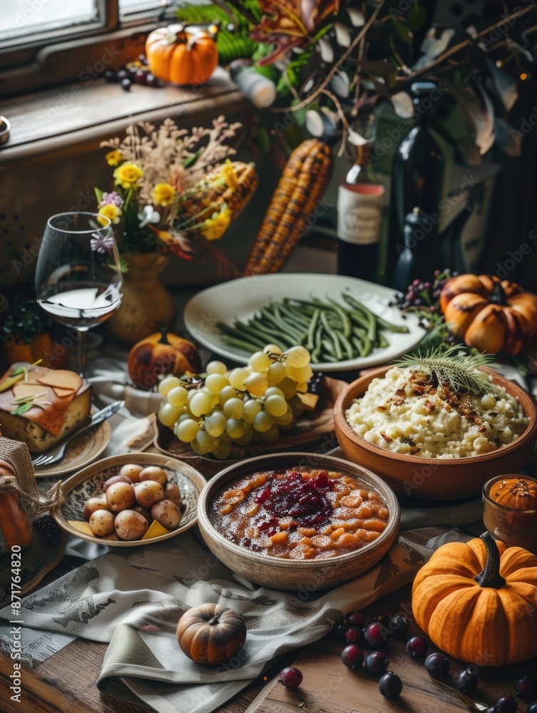 Food table with various dishes Food table with various dishes