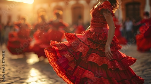 Woman Performing Flamenco Dance in a Colorful Dress, Embracing the Vibrant Folklore of Andalusia