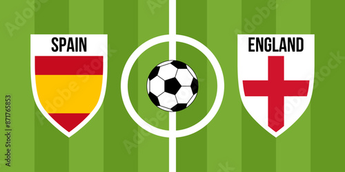 spain vs england, teams shield shaped national flags