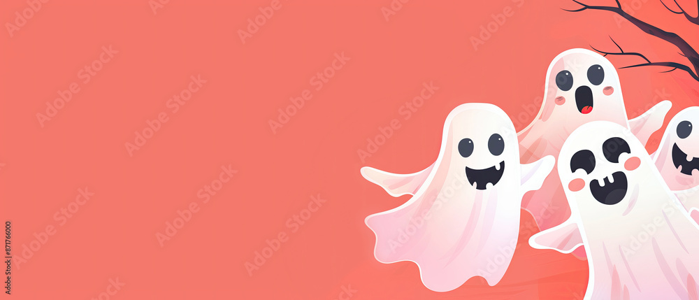 Cute ghosts halloween banner with copy space Cute ghosts halloween banner with copy space
