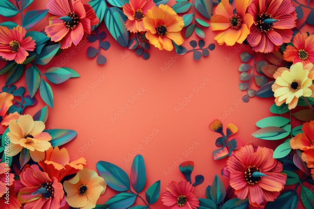 Paper Flower Frame Pink Background Paper Flower Frame Pink Background