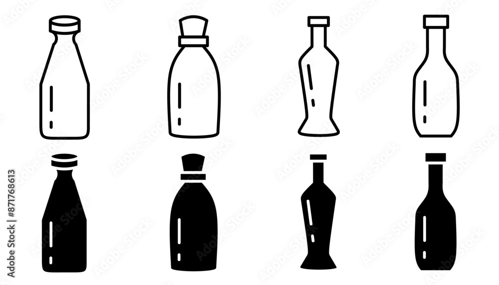 Glass bottle. Vector collection of glass bottle icon illustrations. Black icon design. Glass bottle. Vector collection of glass bottle icon illustrations. Black icon design.