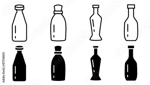 Glass bottle. Vector collection of glass bottle icon illustrations. Black icon design.