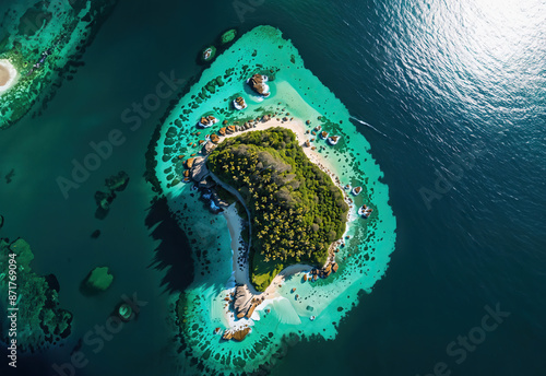 A serene temperate island nestled in the heart of the vast ocean, where gentle breezes and tranquil waves create a peaceful oasis, Generative AI photo