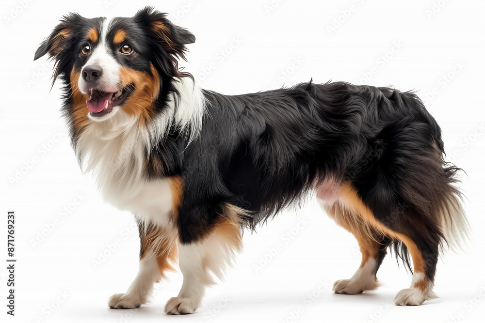 Big happy Australian Shepherd dog standing isolated on white background Big happy Australian Shepherd dog standing isolated on white background