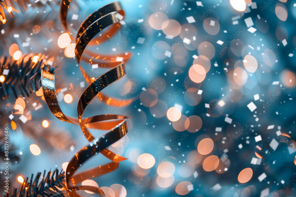 Christmas and New Year background with serpentine and Christmas tree Christmas and New Year background with serpentine and Christmas tree