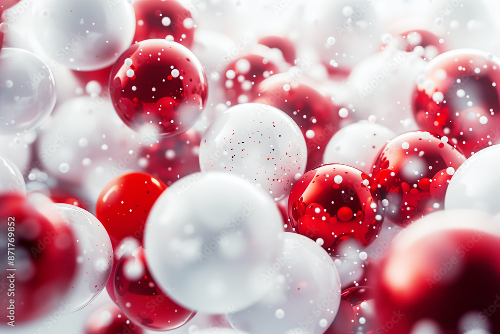 Cascade of New Year's balls in white and red, Christmas and New Year background Cascade of New Year's balls in white and red, Christmas and New Year background