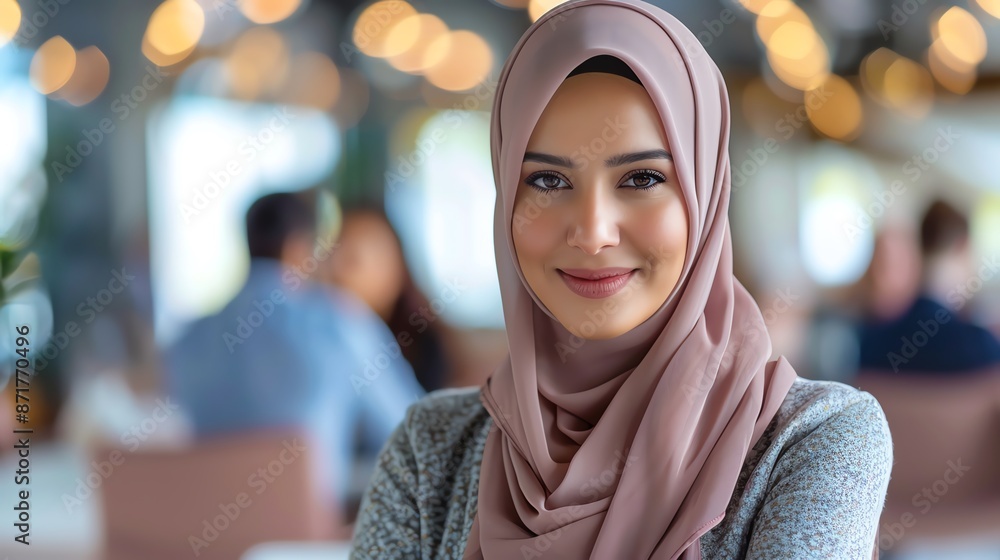 A confident MiddleEastern businesswoman in a hijab presenting a successful project to her colleagues, radiating leadership Corporate Excellence Women Leading in Business A confident MiddleEastern businesswoman in a hijab presenting a successful project to her colleagues, radiating leadership Corporate Excellence Women Leading in Business