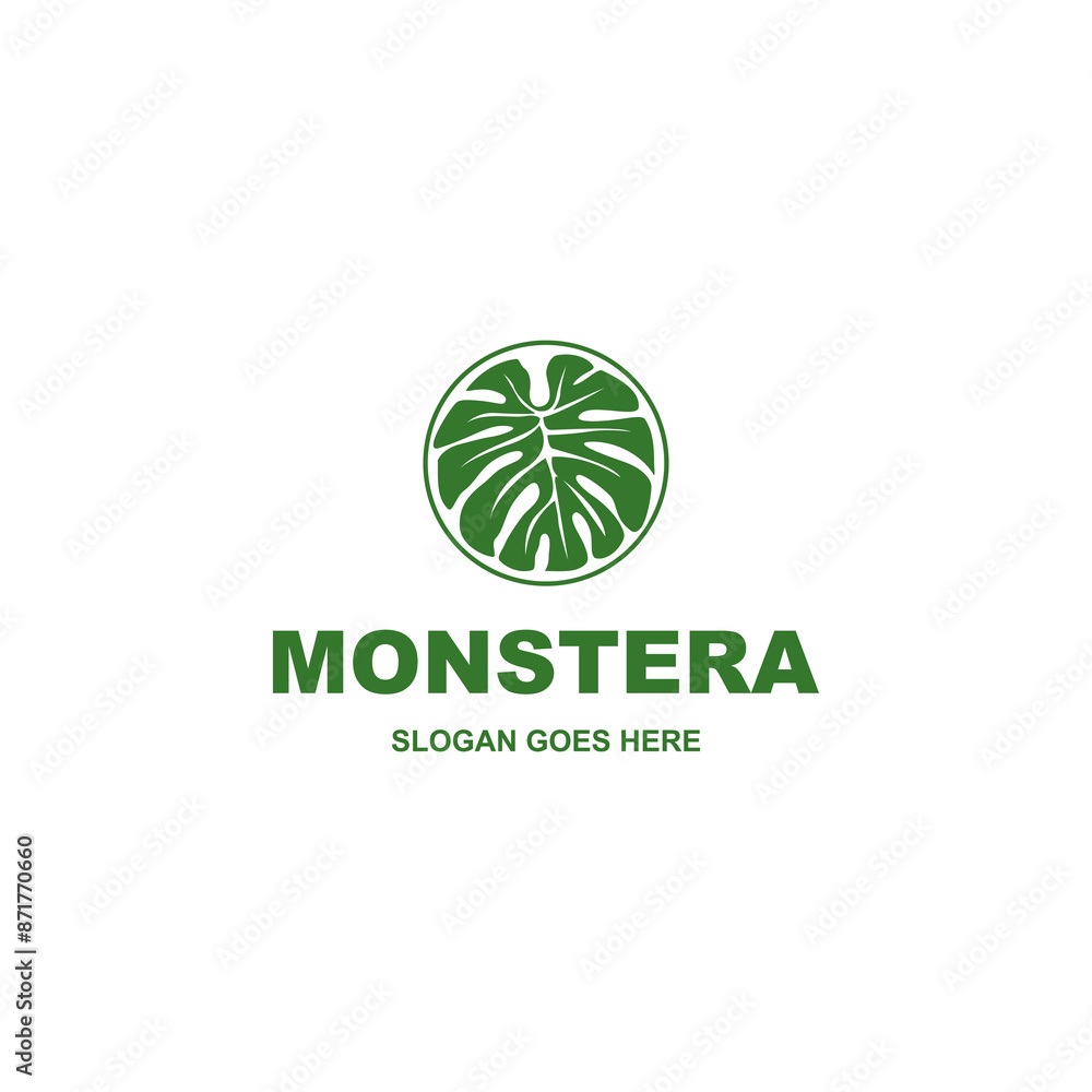 Simple circle mostera logo design isolated on white background Simple circle mostera logo design isolated on white background