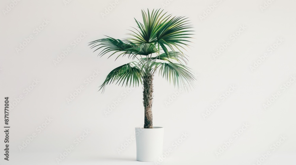 green palm tree in pot white background green palm tree in pot white background