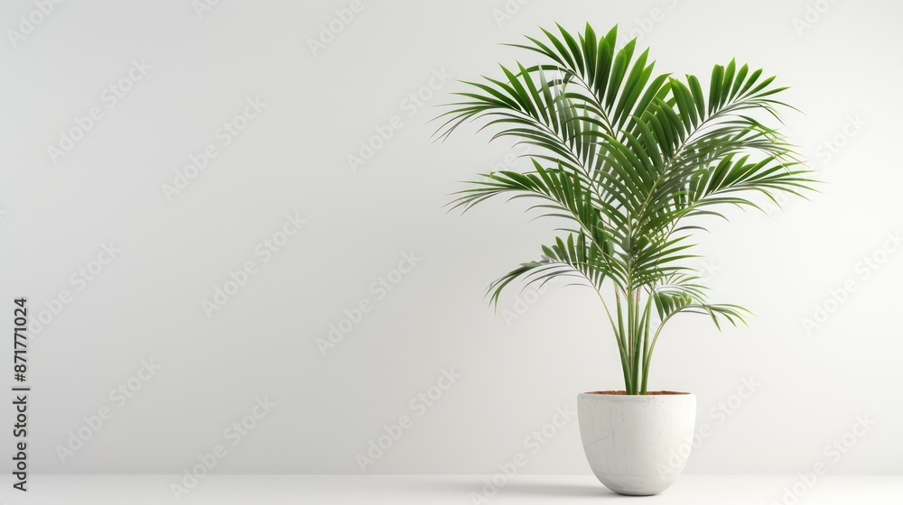green palm tree in pot white background green palm tree in pot white background