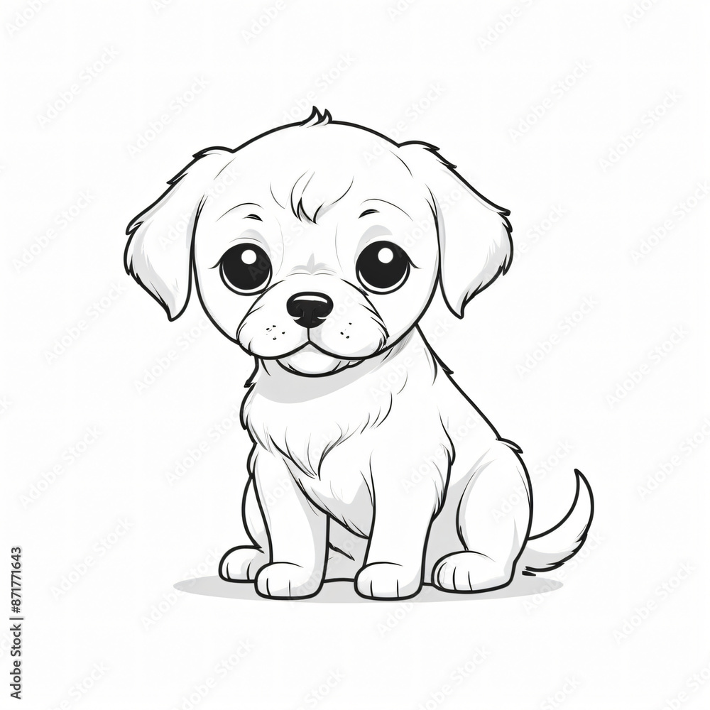 Fototapeta premium Dog, Coloring Book Page with Dog, Coloring page outline of a cute dog, puppy, clothing print
