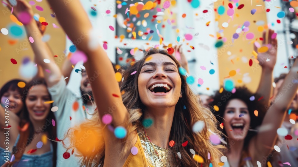Happy woman celebrating with confetti. Happy woman celebrating with confetti.