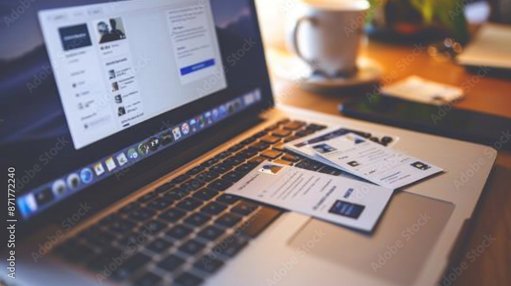 Laptop with Documents and a Cup of Coffee. Laptop with Documents and a Cup of Coffee.