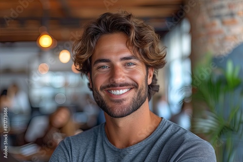 Happy man with a beard and a smile is posing for a picture