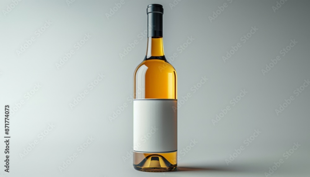 Elegant White Wine Bottle with Blank Label on Neutral Background Elegant White Wine Bottle with Blank Label on Neutral Background