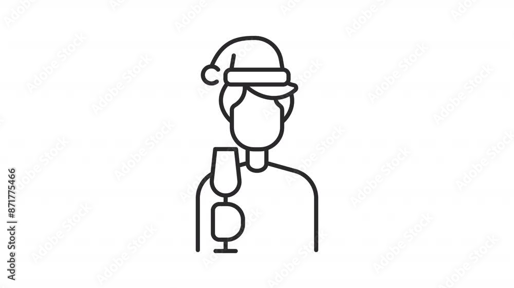New year toast line animation. Xmas cheers glass animated icon. Scaling drink, proposing. Moving head. Black illustration on white background. HD video with alpha channel. Motion graphic New year toast line animation. Xmas cheers glass animated icon. Scaling drink, proposing. Moving head. Black illustration on white background. HD video with alpha channel. Motion graphic