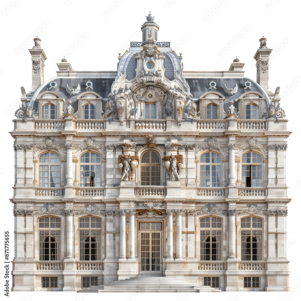 Fototapeta premium French Baroque Architecture Building Isolated on Transparent or White Background, PNG