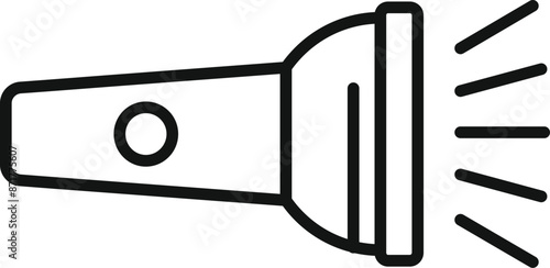 Simple line art icon of a flashlight shining a bright light beam