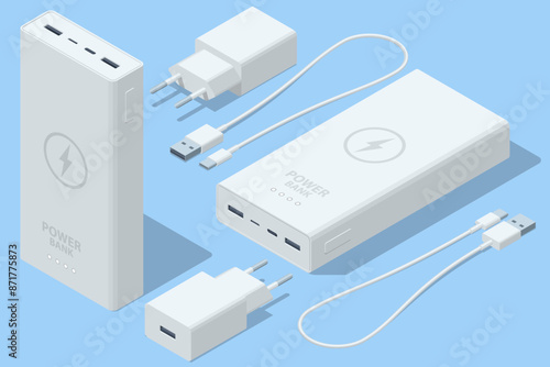 Isometri Powerbanks set isolated on white background. Portable charger