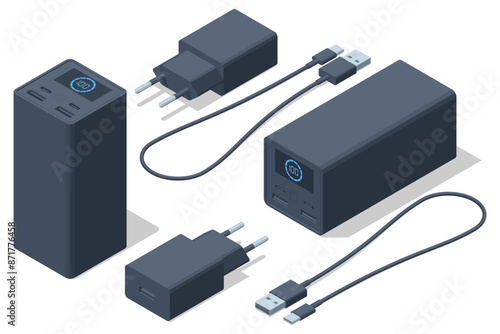 Isometri Powerbanks set isolated on white background. Portable charger