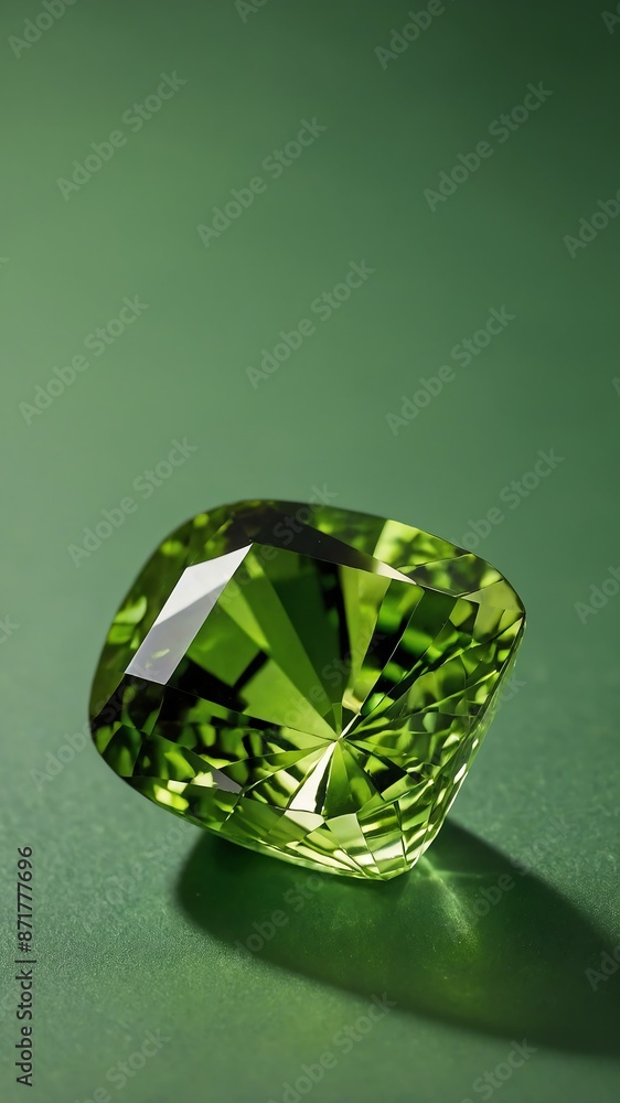 Fototapeta premium a single peridot crystal is featured on a pure green b background