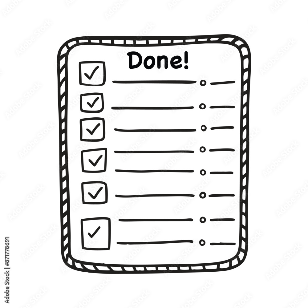 Doodle checklist set. To do, task list with check mark vector illustration. Hand drawn sketch style memo page. Doodle checklist set. To do, task list with check mark vector illustration. Hand drawn sketch style memo page.