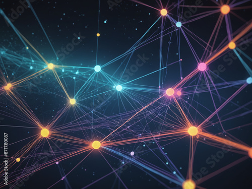 A vibrant and intricate network of data points connected by lines and shapes, representing the interconnectedness of information