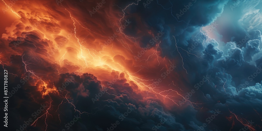 Fototapeta premium Lightning storm over sky